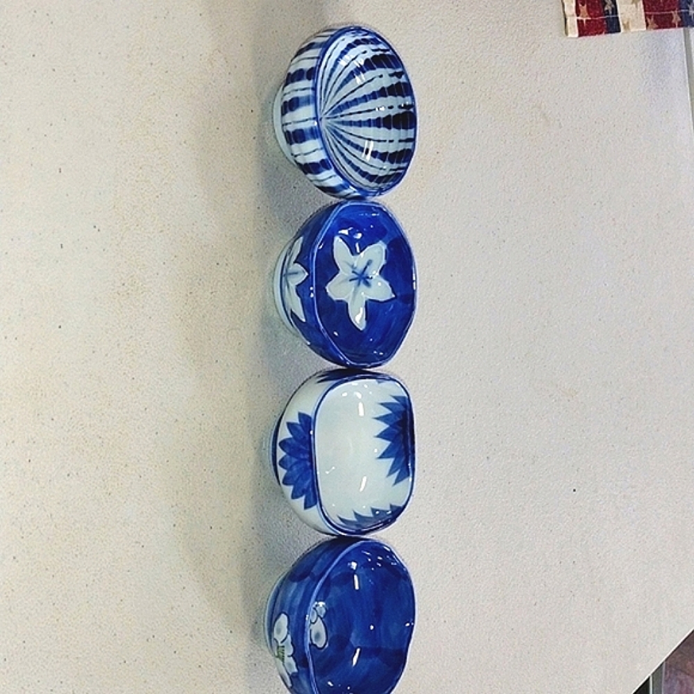 Set of 4 Small  Blue and White Assorted Porcelain Bowls